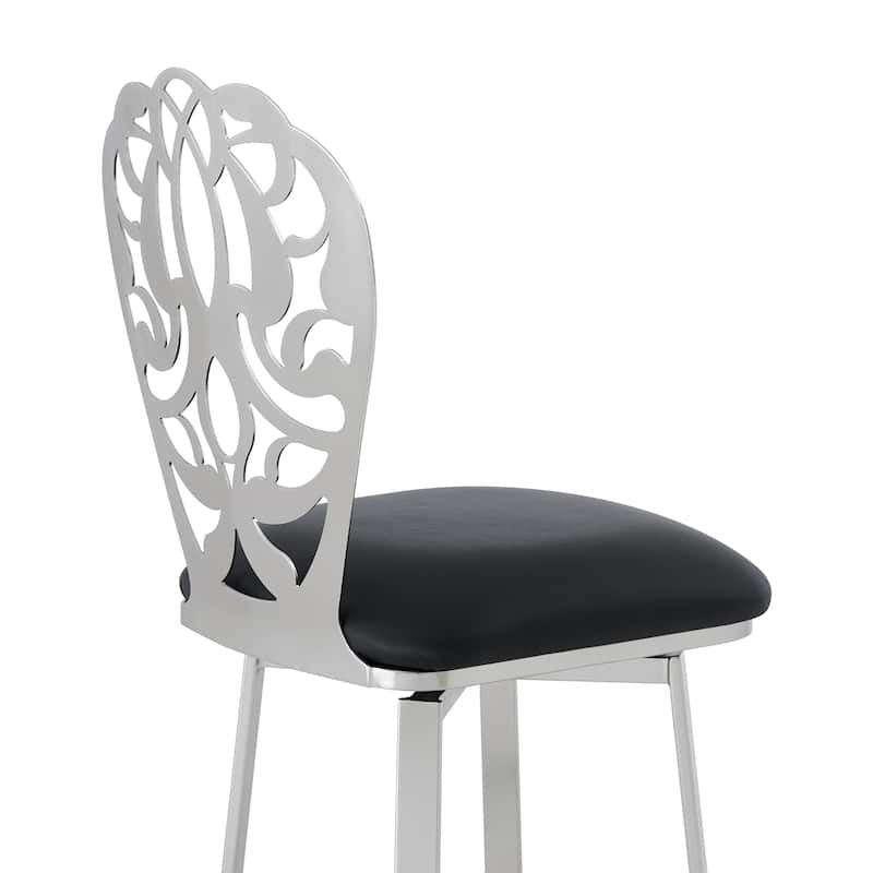 Cherie Modern Upholstered Metal Bar or Counter Height Swivel Bar Stool with Back