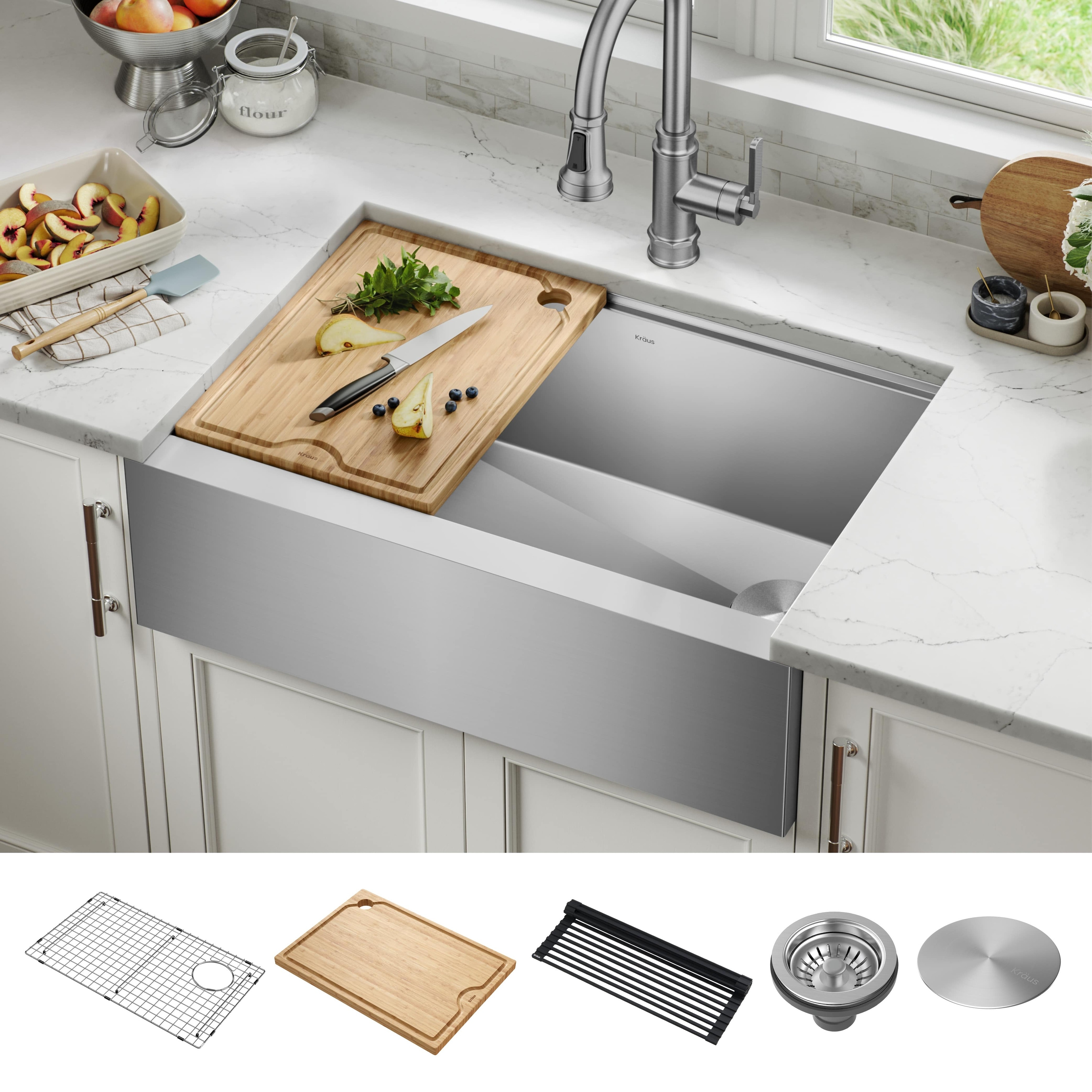  Kraus KDR-3 Kore Kitchen Sink Dish Drying Rack Drainer and  Utensil Holder, 17 inch, Silver : Home & Kitchen