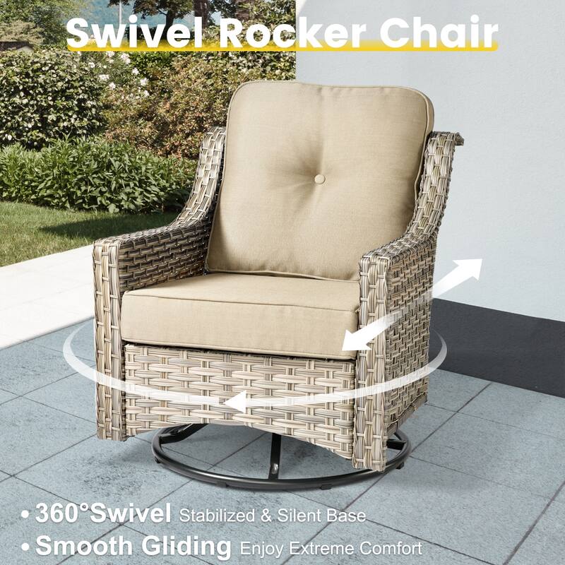XIZZI 6-piece Patio Furniture Wicker Conversation Set with Swivel Chair