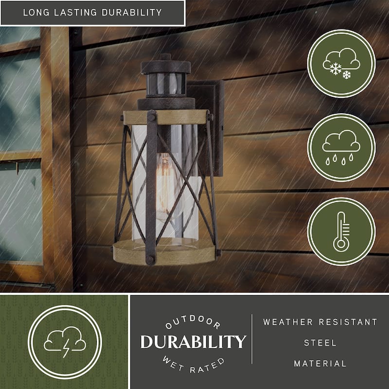 Harwood Bronze Motion Sensor Dusk to Dawn Outdoor Wall Light Farmhouse Clear Glass - 6.5-in W x 11.75-in H x 8-in D