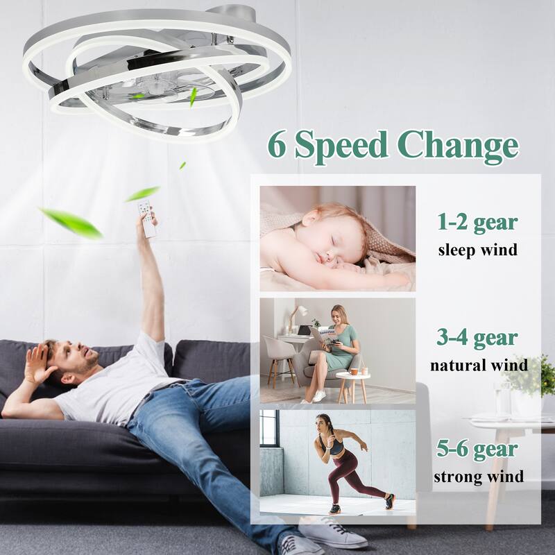 Cusp Barn 24 Inch Low Profile DIY Shape Ceiling Fan with Lights, Flush Mount Silent DC Motor Fandelier, Dimmable LED Lighting