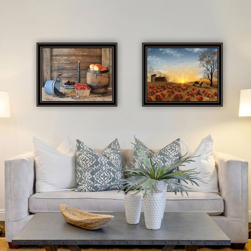 2-Piece Framed Wall Art Set - Autumn Sunrise & Fruit of the Spirit, Black Frame