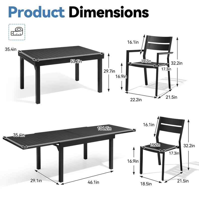 VredHom 11-piece Aluminum Expandable Dining Set Table with Chairs Sets