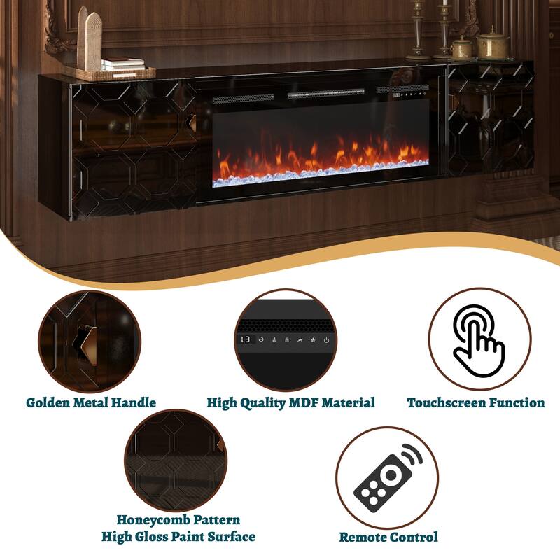 67 In. Black Media Tv Stand In High Gloss Paint Mdf