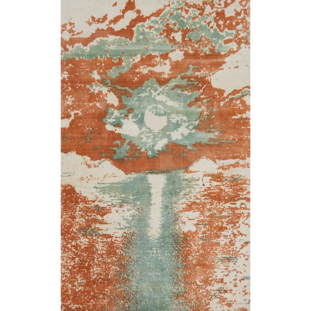 Hand-knotted Modern Silk Orange Abstract Oriental Area Rug - 5' 9'' X 4' 0''