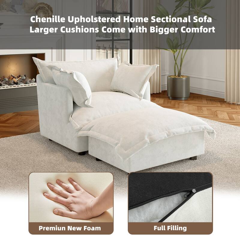 Modern Cloud Chaise Longue Accent Chair with Ottoman set