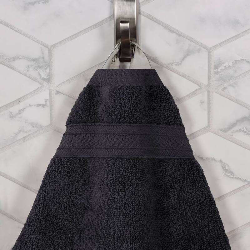 Superior Chevron Zero Twist Solid and Jacquard Cotton Hand Towel Set of 6