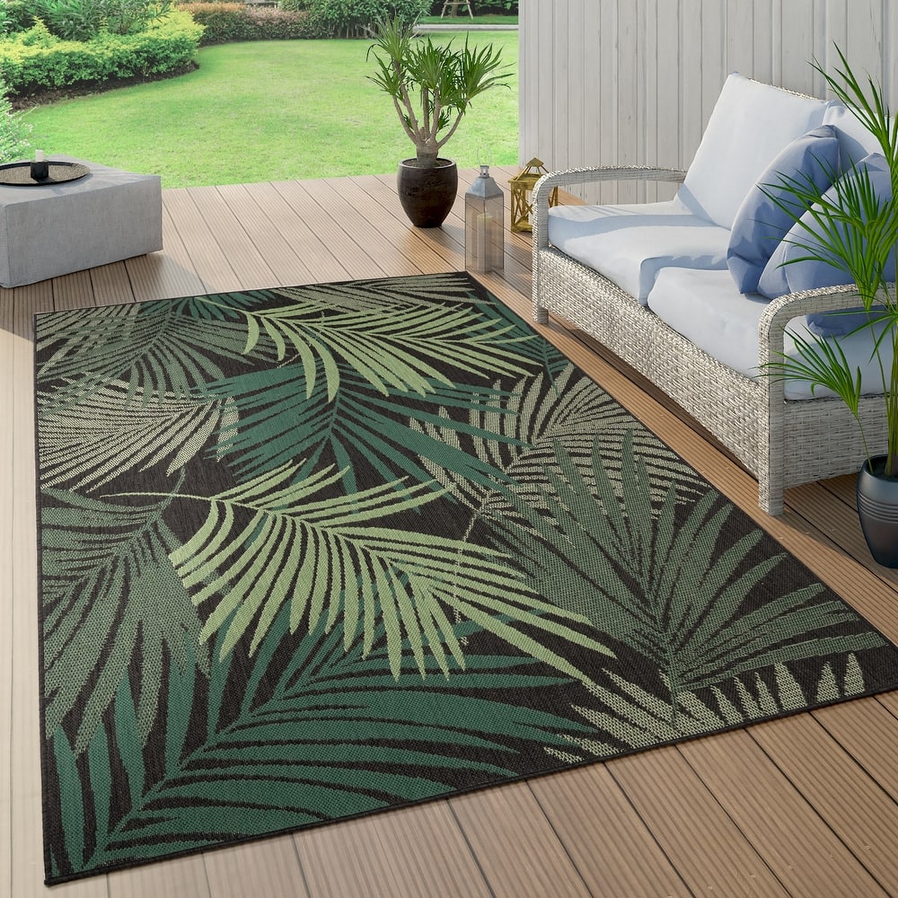 Indoor & Outdoor Rug - Jungle Design with Green Palm Trees