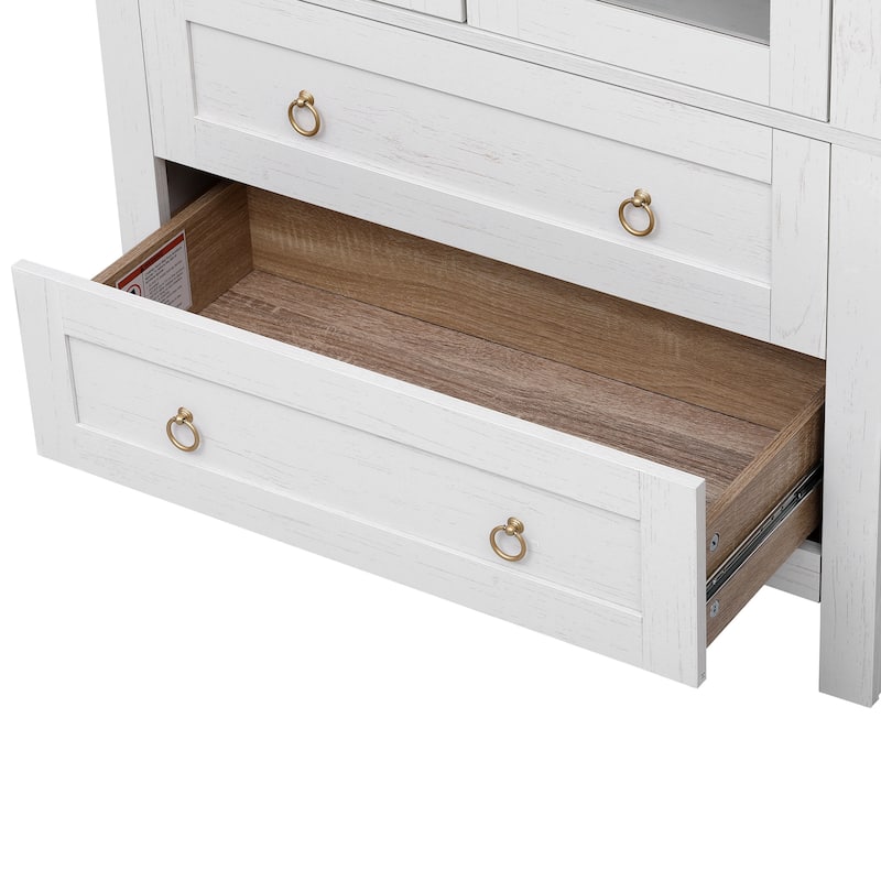 71"Tall Arched Kitchen Pantry Cabinet with 2 Large Drawers,Storage Cabinets with Adjustable Shelves,Glass Door,Wood Cupboard