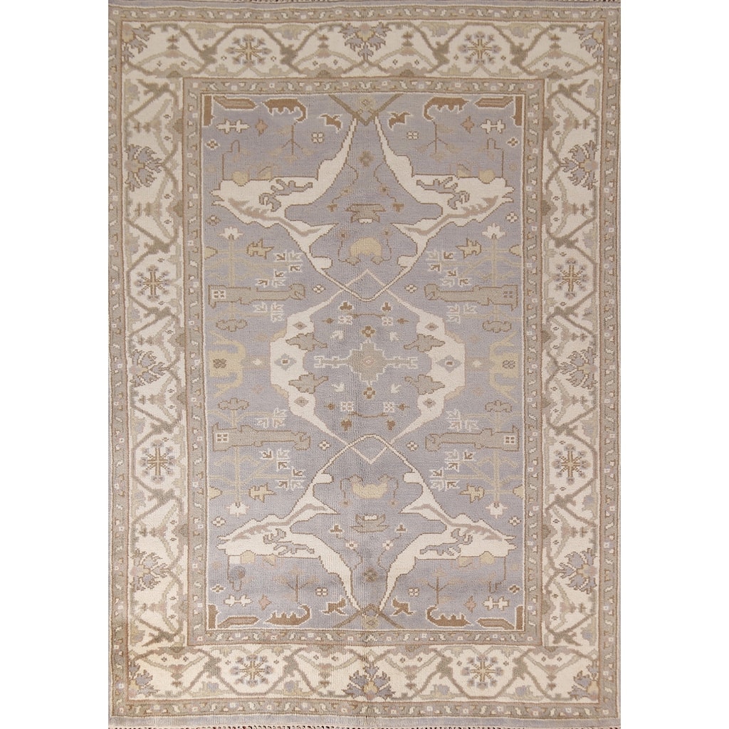 Silver Gray Oushak Indian Area Rug Handmade Wool Carpet - 6'0"x 8'10"