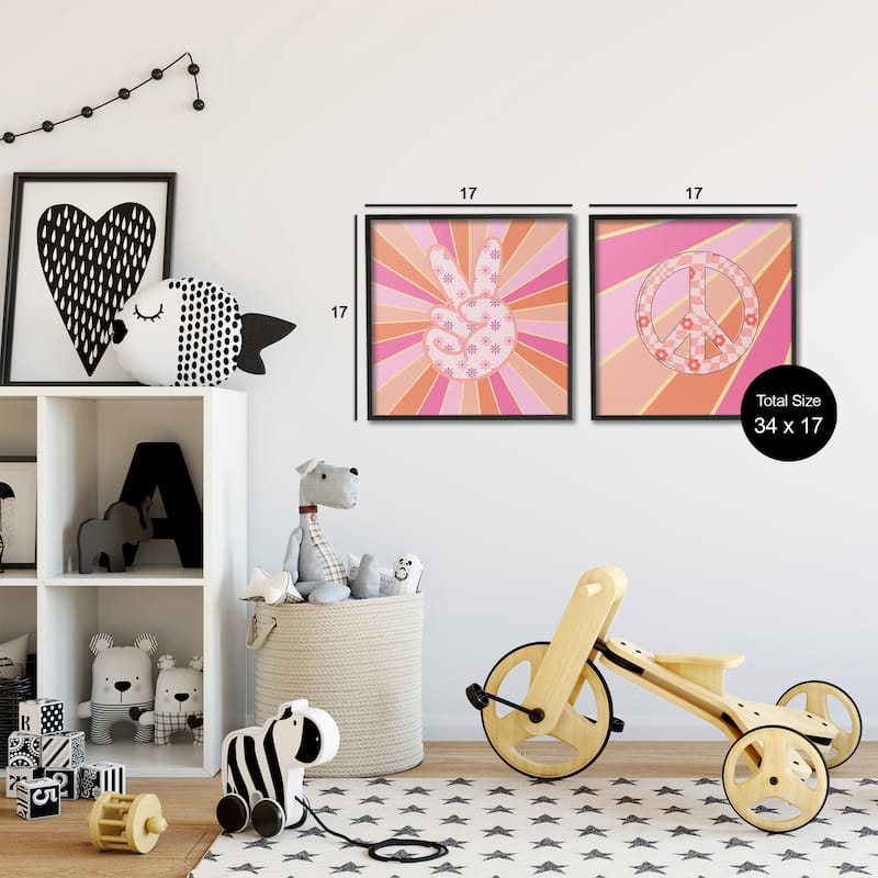 Stupell Groovy Peace Symbols on Stripes Framed Giclee Art Design By Jesse Keith (Set of 2)