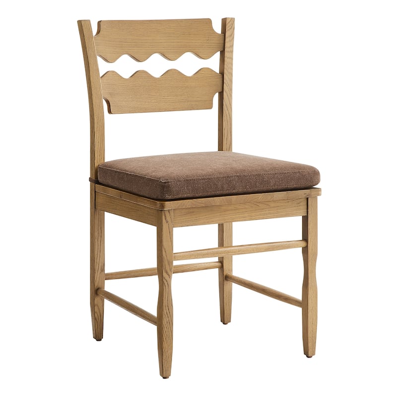 Jax Oak Wood Dining Chair With Wavy Razor Back and Cushion