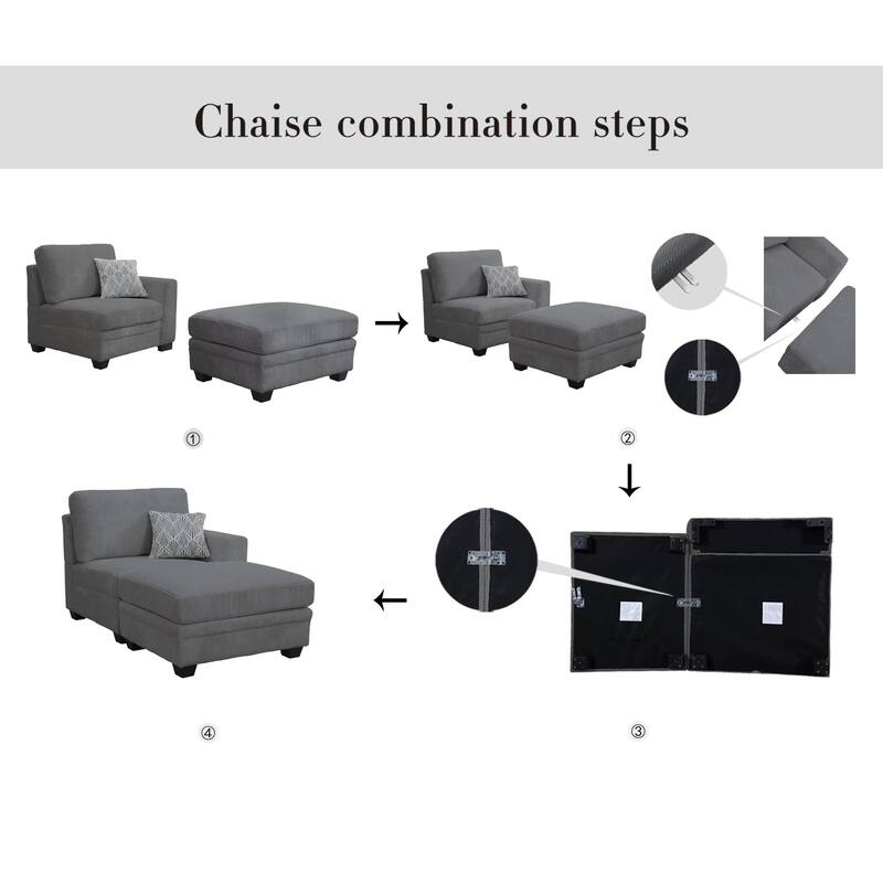 4PCS Corduroy Chaise Lounges Loveseat Couch