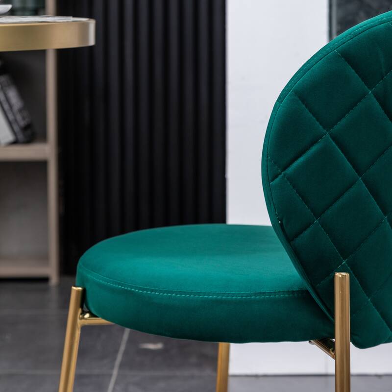 Modern Velvet Dining Chair with Round Cushions, Curved Backrest, Metal Legs for Dining Room Kitchen Living Room Bedroom
