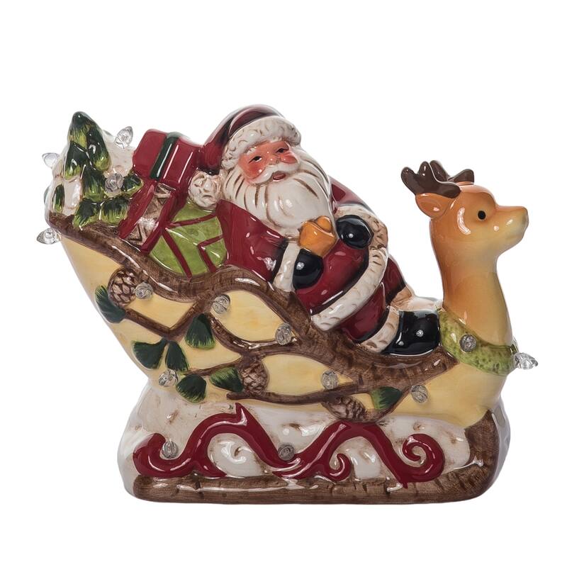 Transpac 8.25 in. Holiday Santa Reindeer Sleigh