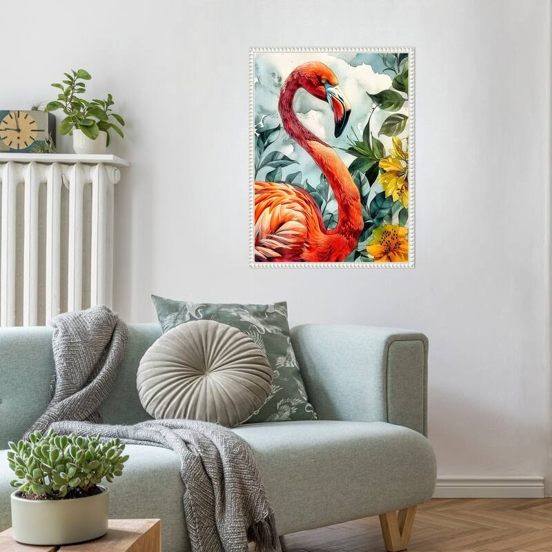 Flamingo in Flowers by Justyna Jaszke Framed Canvas Wall Art