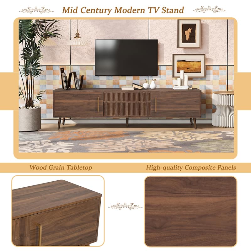 Mid Century Entertainment Center TV Stand with 2 Drawers, Media Console Table for TVs up to 80"