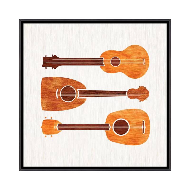 iCanvas "Hawaiian Ukuleles" by Modern Tropical Framed - Ebony - 18x18