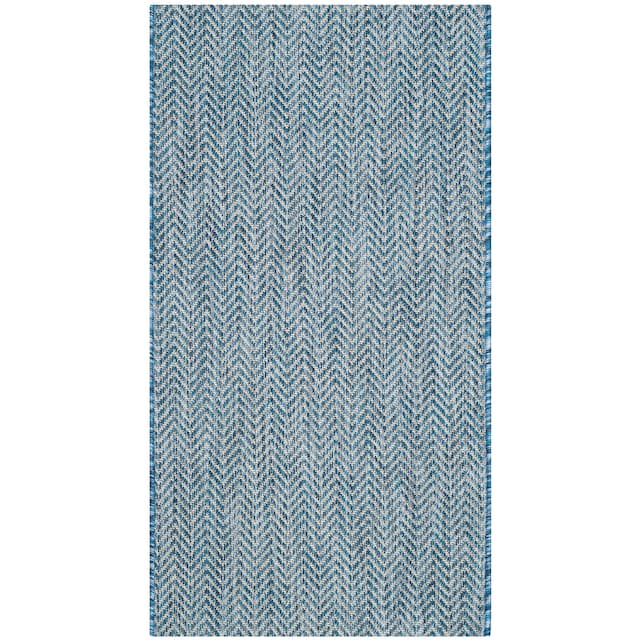 SAFAVIEH Courtyard Carolann Indoor/ Outdoor Waterproof Patio Backyard Rug - 2' x 3'7" - Navy/Grey