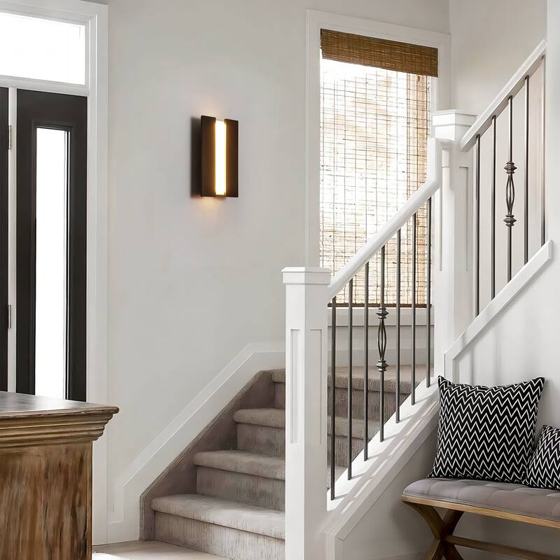 11.8" W Modern Walnut-colored Wooden Rectangle Flush Mount Wall Light for Hallways, Living Rooms