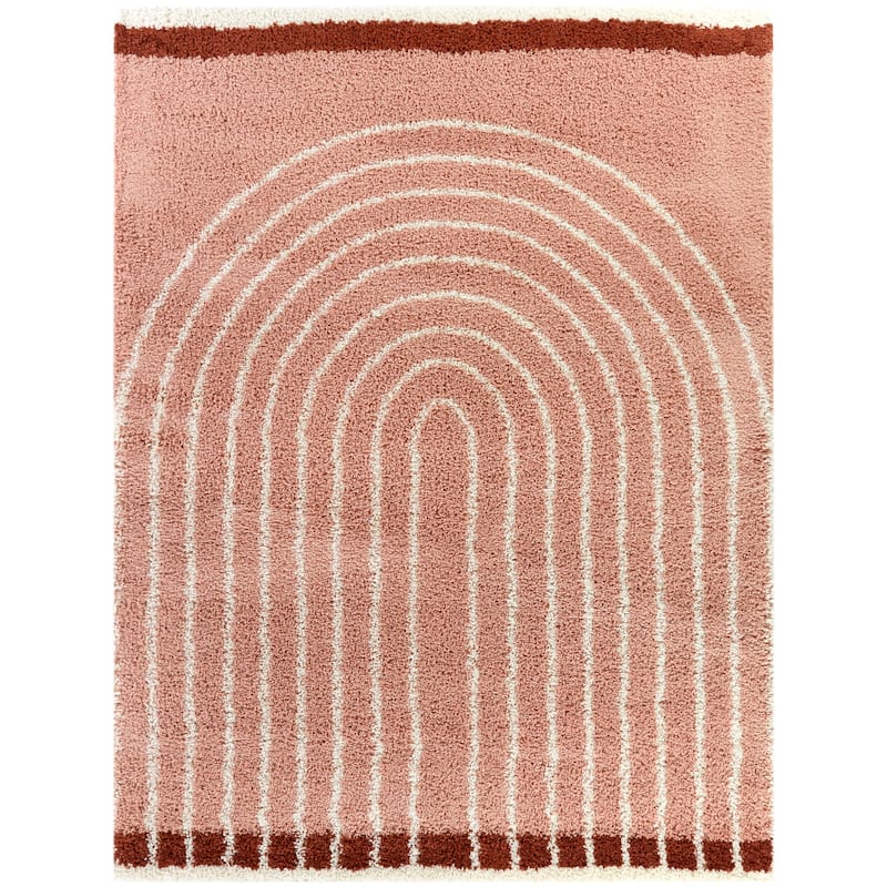 Oaklynn Contemporary Art Deco Rainbow Shag Area Rug