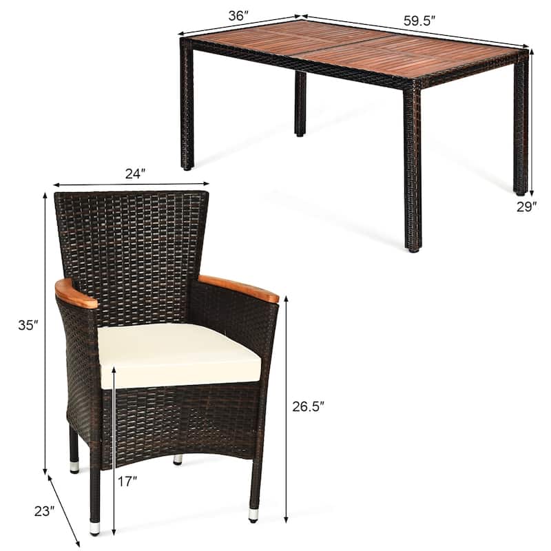 7 PCS Outdoor Dining Set Wicker Rattan Patio Furniture Table Chair