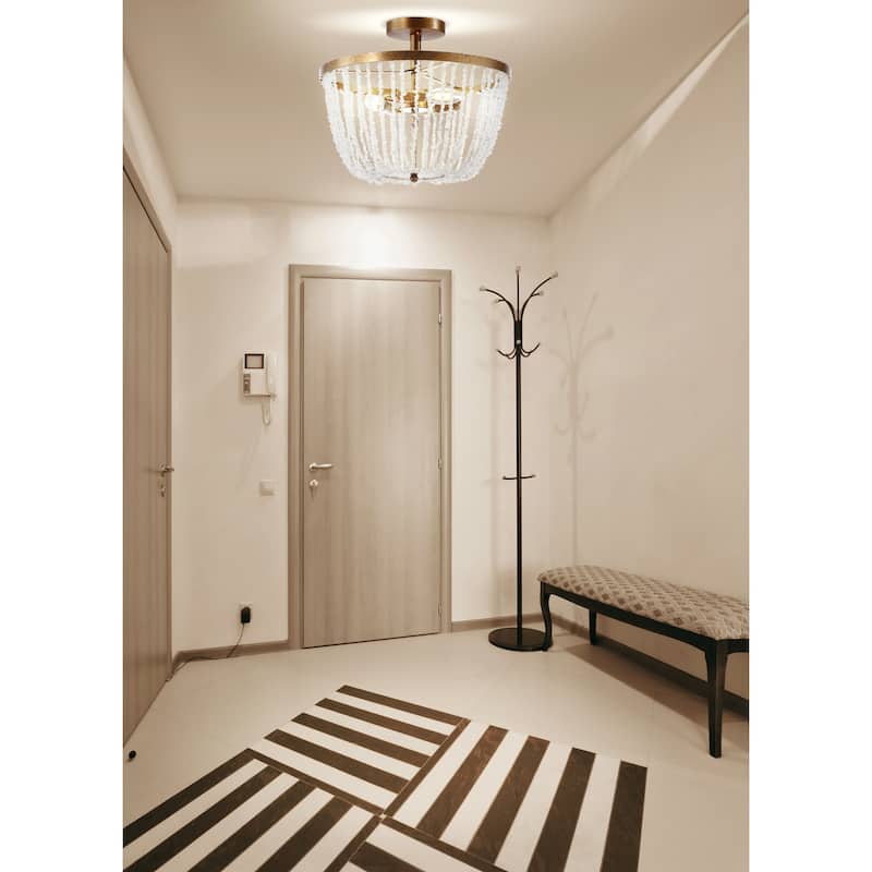 Gabrielle 15" Stone/Metal LED Flush Mount, Antique Gold / White by JONATHAN Y
