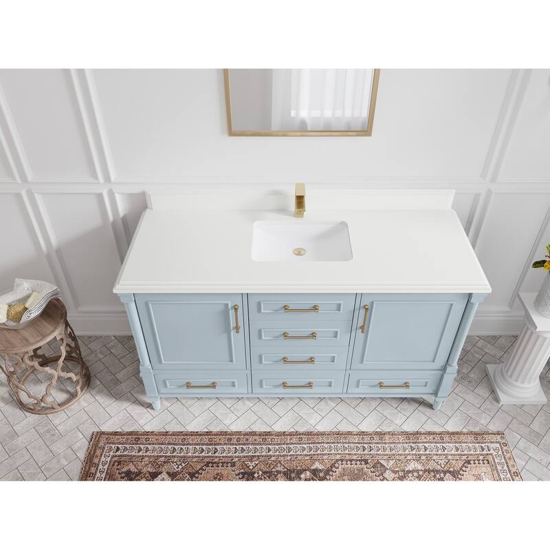 Willow Collections 60 in. W x 22 in. D Aberdeen Single Bowl Sink Bathroom Vanity in Pewter Green with Countertop