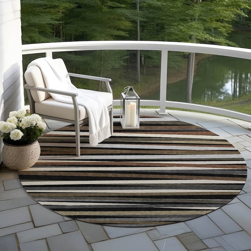 Machine Washable Indoor/ Outdoor Modern Stripes Chantille Rug
