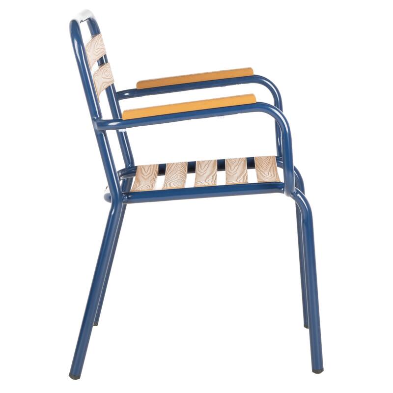 SAFAVIEH Outdoor Keara Chair - Brown / Navy (Set of 2) - 21.7"x23.2"x33" - 22Wx23Dx33H