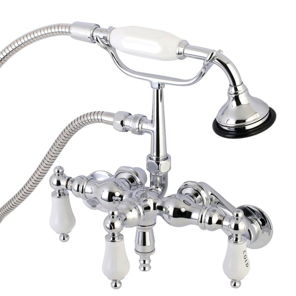 Kingston Brass AE424T Vintage Wall Mounted Clawfoot Tub Filler with Built-In Diverter and Ceramic Lever Handles