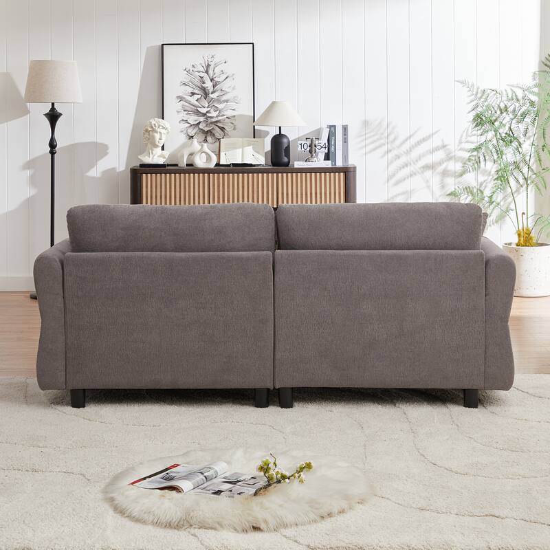 80'' Chenille Fabric Sofa with Lumbar Pillow, 3-seater Upholstered Sofa Chaise with 2 Cushions for Livingroom
