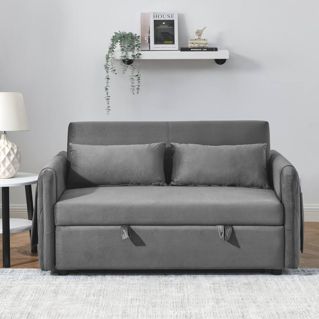 Velvet Loveseat Sofa Convertible Pull out Sofa Bed with Adjustable Backrest