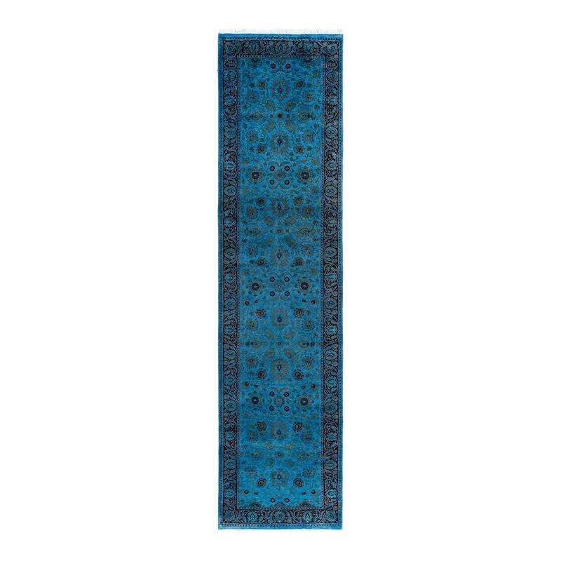 Fine Vibrance One-of-a-Kind Hand-Knotted Runner Rug - Blue, 2' 6" x 11' 1" - 2' 6" x 11' 1"