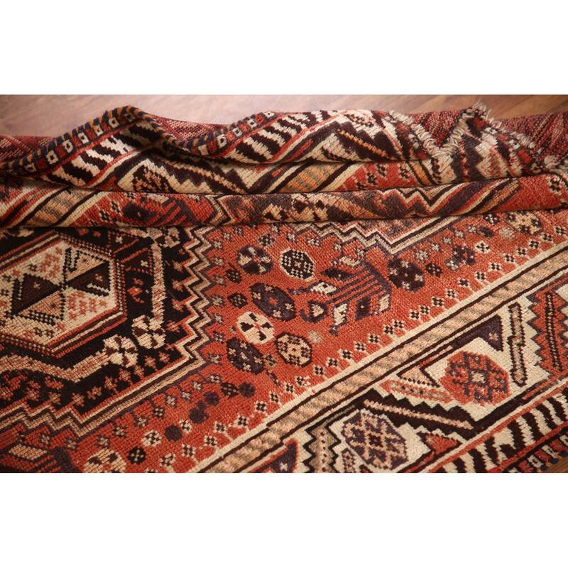 Tribal Shiraz Persian Antique Area Rug Hand-Knotted Coral Wool Carpet - 3'5"x 4'9"