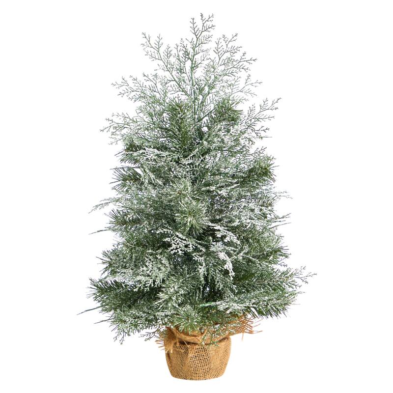 2’ Pre-Lit Frosted Mini Artificial Christmas Tree, LED Lights - 2 Foot