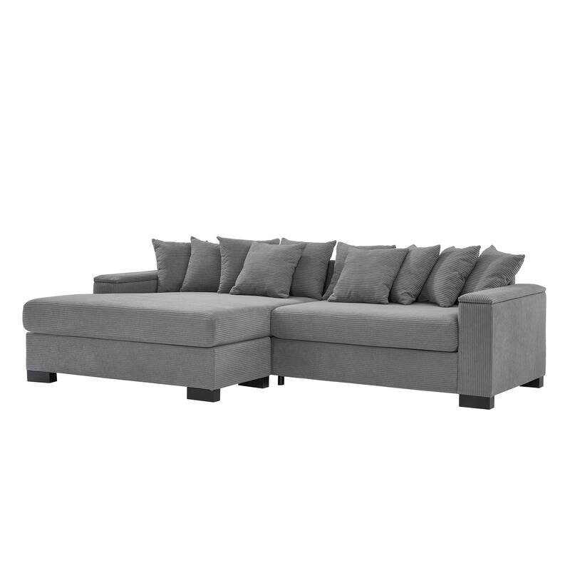 111" L Shaped Sectional Couch with Chaise Lounge and Storage Armrest