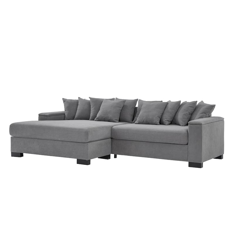 Corduroy L-shaped Sectional Sofa with Convertible Chaise Lounge, Armrests Built-in Storage, Removable Covers and Pillows