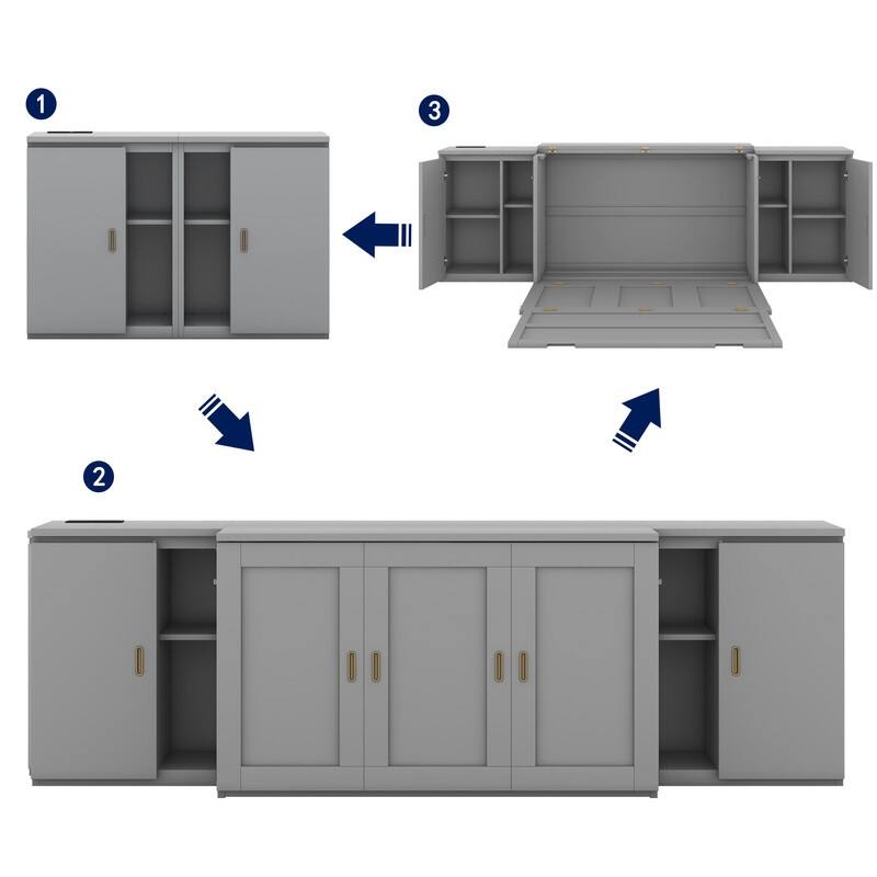 Full Size Murphy Bed with Shelves, Cabinets and USB Ports
