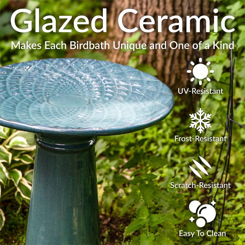 Rennes Turquoise Outdoor Ceramic Bird Bath - 22.5" H