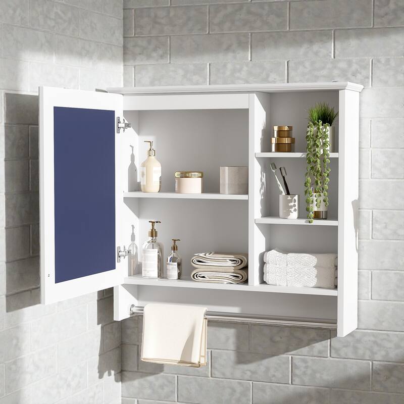 30 Inch Wall Mounted Bathroom Mirror Medicine Cabinet with Adjustable Shelf, Soft Close Hinges, MDF Storage