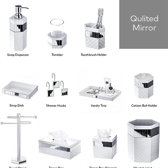 Creative Scents Quilted Mirror White Shower Curtain Hooks - Set of 12