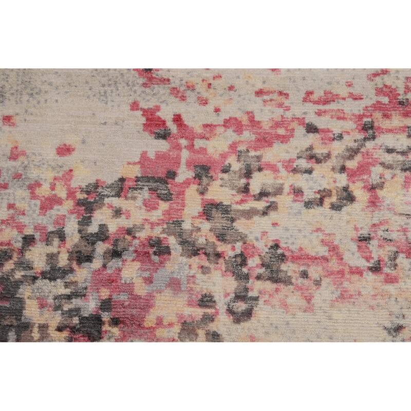Contemporary Abstract Indian Area Rug Hand-Knotted Wool Carpet - 9'0"x 11'10"
