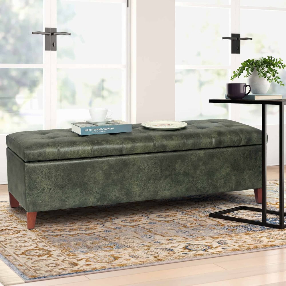 Adeco Faux Leather Storage Ottoman Bench for Living Room