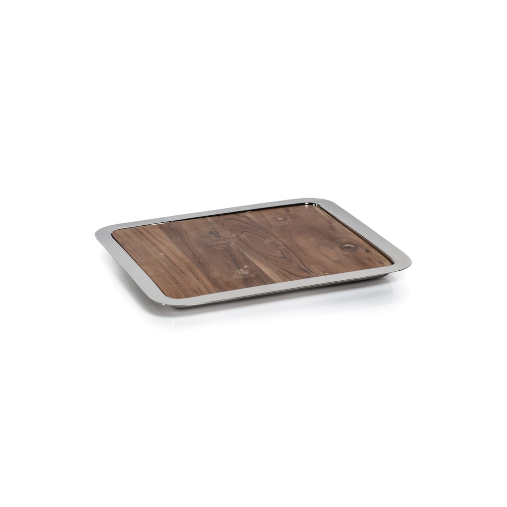 Benouville Acacia Wood Prep & Serving Board with Steel Tray