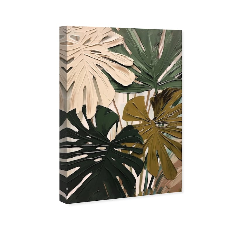 Wynwood Studio Canvas Floral and Botanical Colors of Monstera Green and Cream White Transitional Wall Art Canvas Print