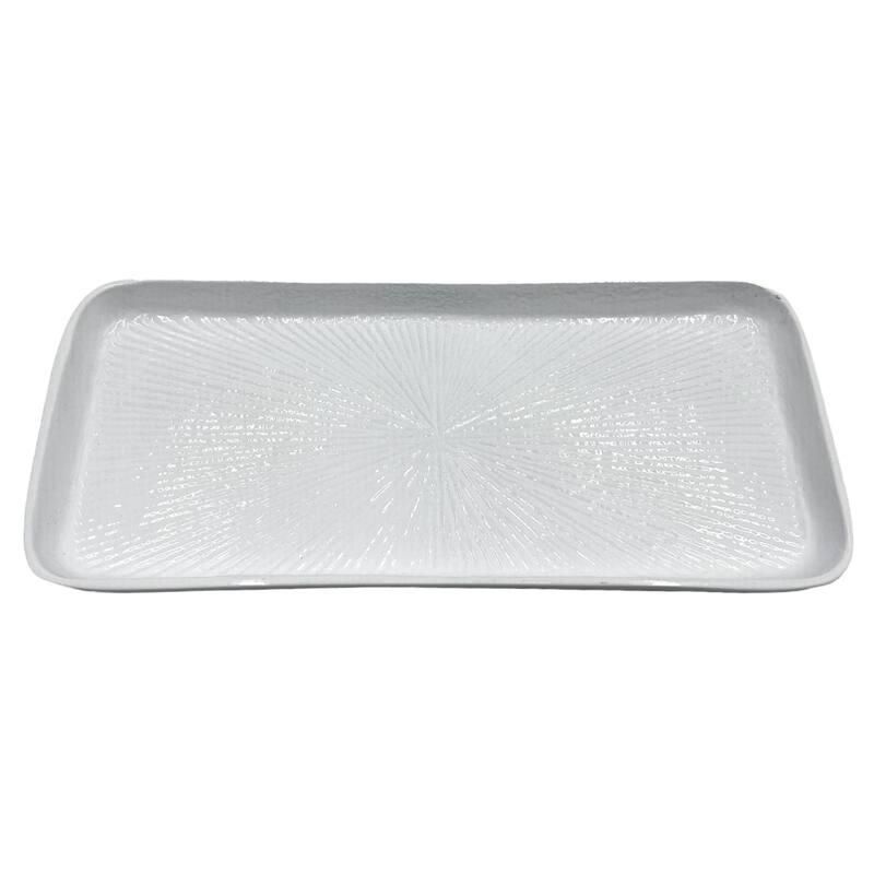 Decorative Handmade Aluminum Modern Square Tray - 12 x 5.5 x 1 in - White