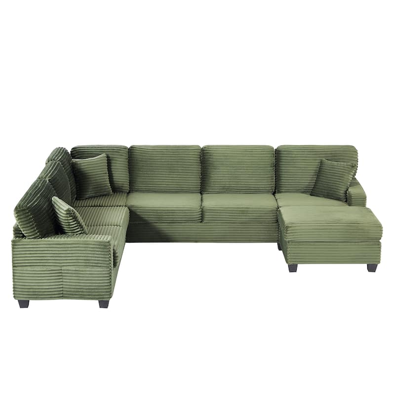 Roomfitters U-Shaped Upholstered Sectional Sofa with Movable Ottoman and Side Storage Pockets for Living Room