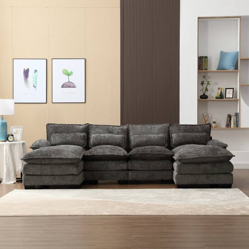 Sectional Sofa Cloud Couch for Living Room, Modern Chenille/Boucle U Shaped Couch, Comfy Modular Sofa Sleeper with Double Chaise