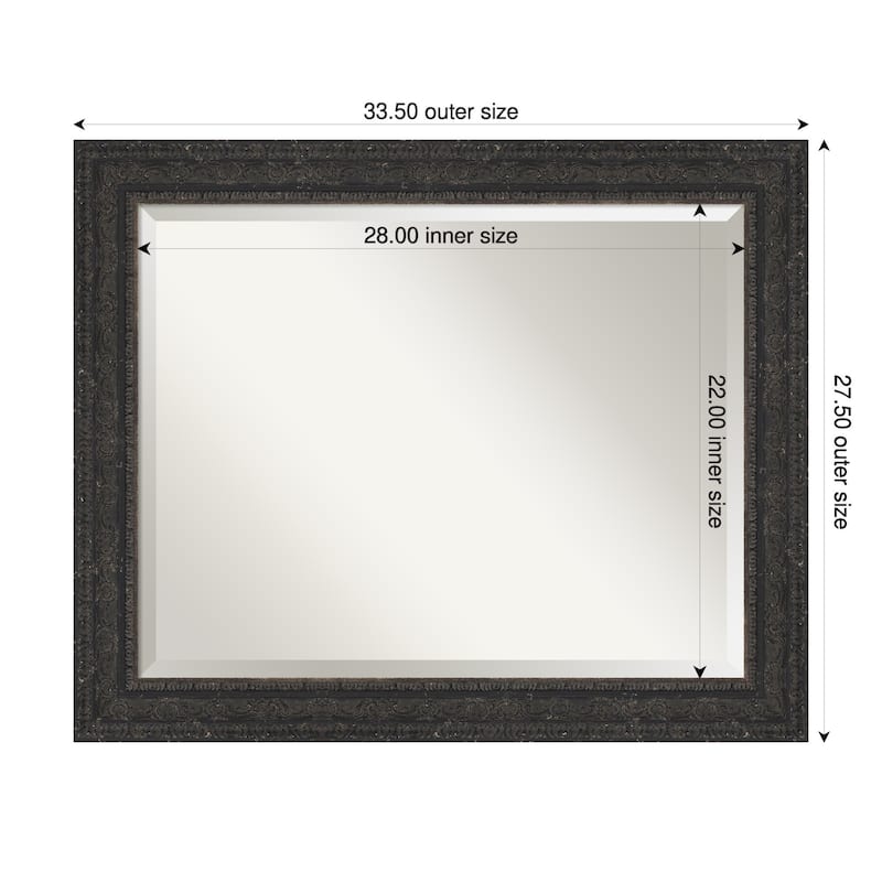 Attic Aged Beveled Wood Framed Bathroom Vanity Wall Mirror - 34 x 28 in - Attic Aged Black